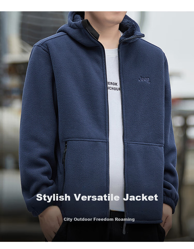 JEEP Men's Fleece-Lined Thick Warm Cardigan Jacket, Loose-Fitting Men's Clothing, Navy Blue, Size M 1