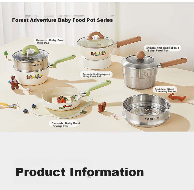 SUPOR Small Non-Stick Frying Pan, Baby Food Pot for Infants, Breakfast Egg Pan Compatible with Induction Cooker, Ceramic Pot 18cm 12