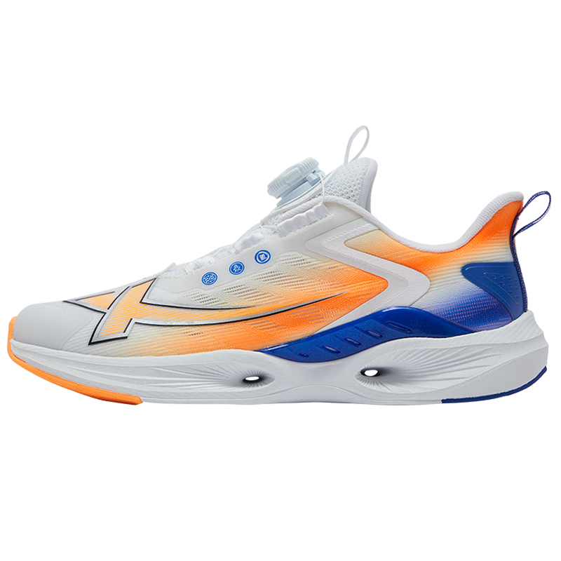 XTEP Children's Shoes, Boys' Mesh Breathable Lightweight Non-Slip Rotating Buckle Running Shoes, Classic White/fluorescent Bright Orange, Size 39