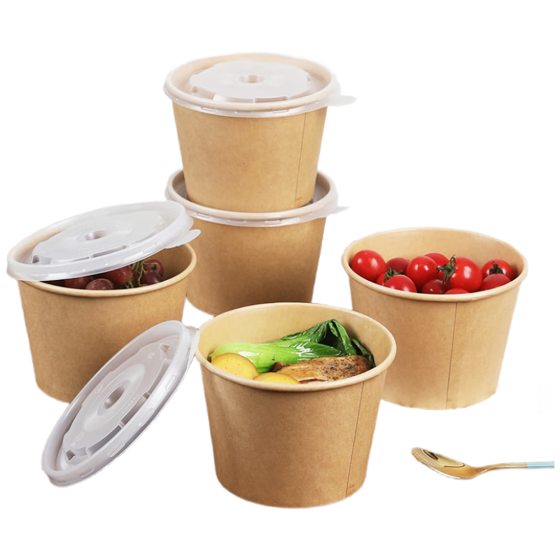 Fangcaodi Disposable Takeout Bowls, 360ML*50 Pieces, Thick Paper Bowls for Spicy Noodles, Rice, Porridge, Mala Tang Soup with Lids