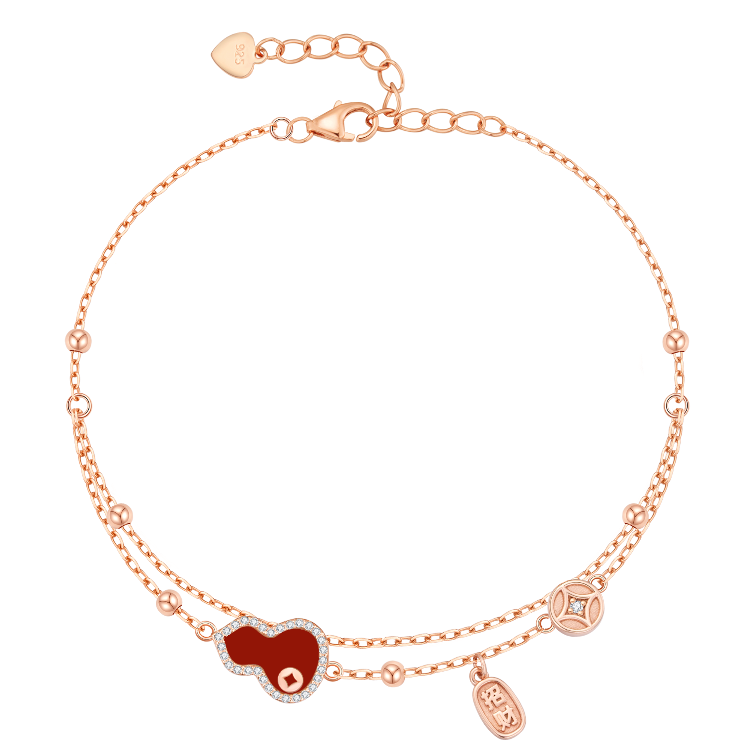 Grace Girl Diamond Fortune Gourd Bracelet Women Niche Chinese Style Light Luxury Jewelry Anniversary Birthday Gift for Girlfriend