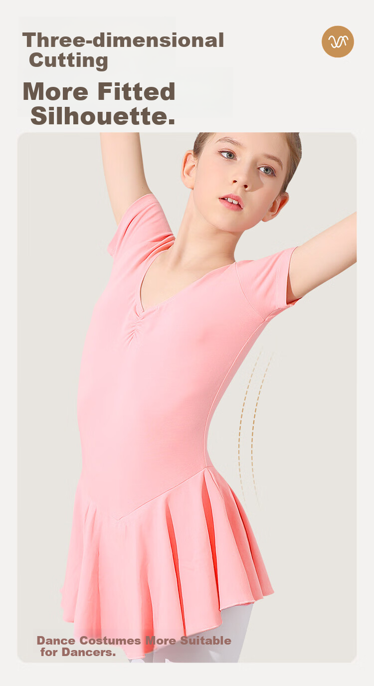 Zhiyouban Girls' Short-Sleeve Pink Ballet Dance Leotard for Performances, Children's Dance Yoga Practice Outfit, Body-Shaping And Exam Costume 4