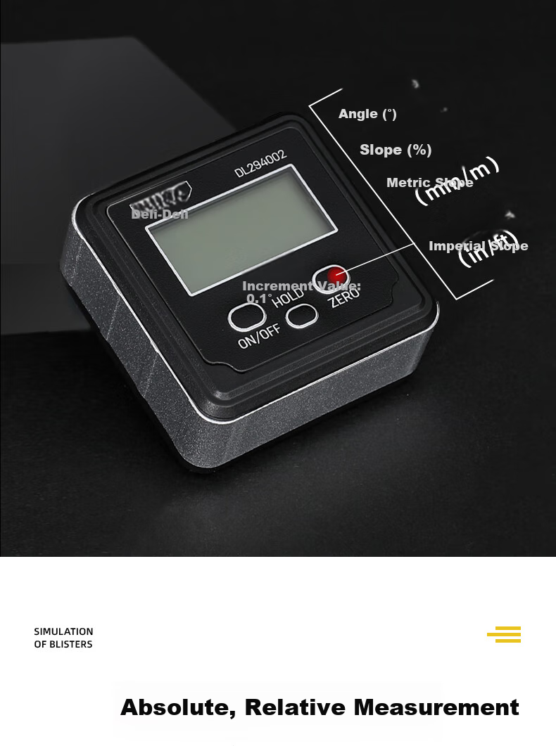 Deli Digital Inclinometer, High-Precision Level Ruler, Angle Measuring Instrument, Multifunctional Angle Ruler, Household Angle Gauge, Level 4