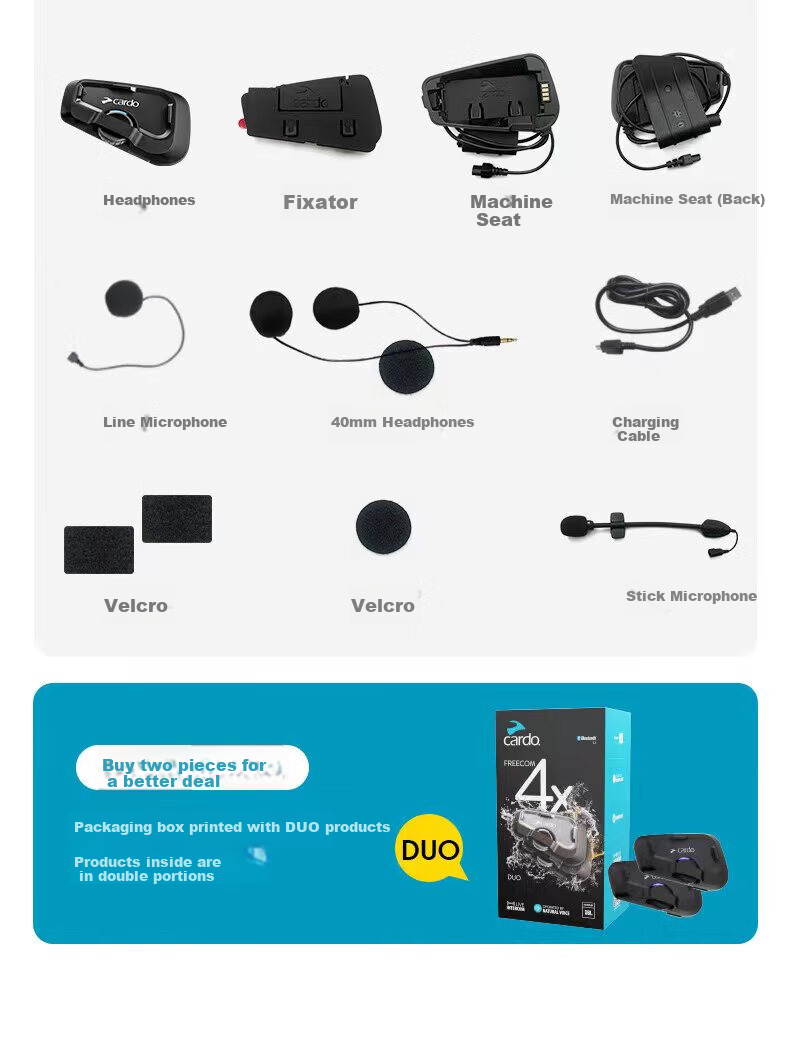 CARDO Motorcycle Helmet Bluetooth Headset, Riding Noise Reduction Waterproof, FREECOM2xSingle Original Box 7