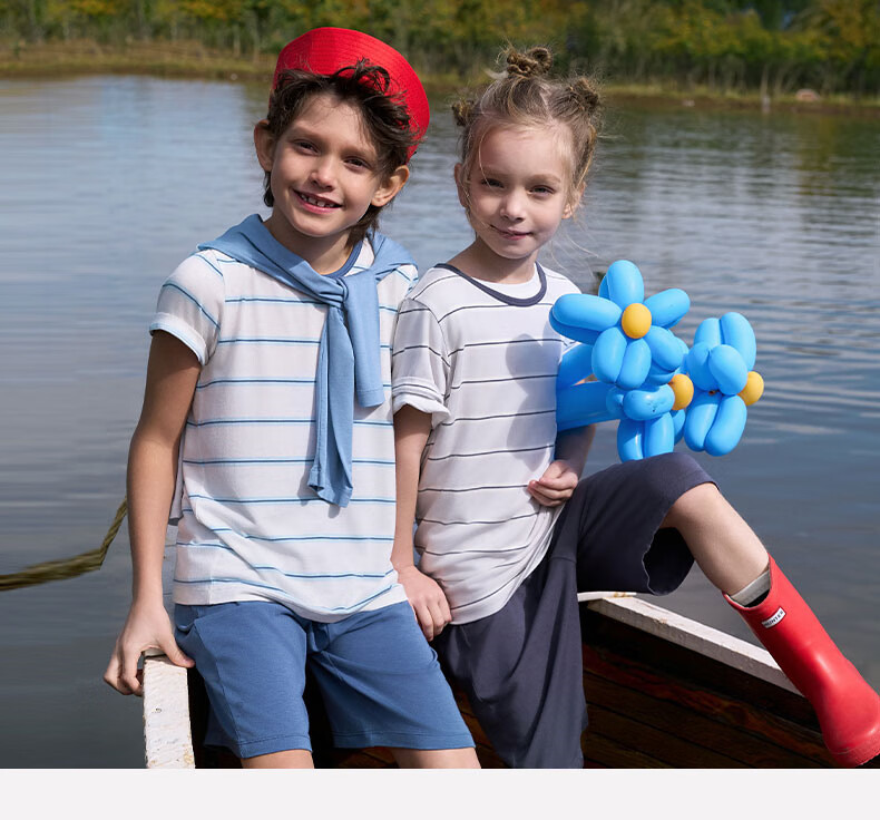 AIMER KIDS Boys' Loungewear Set: Modal Striped Tank Top And Shorts - Blue And White Stripes, Size 130 11