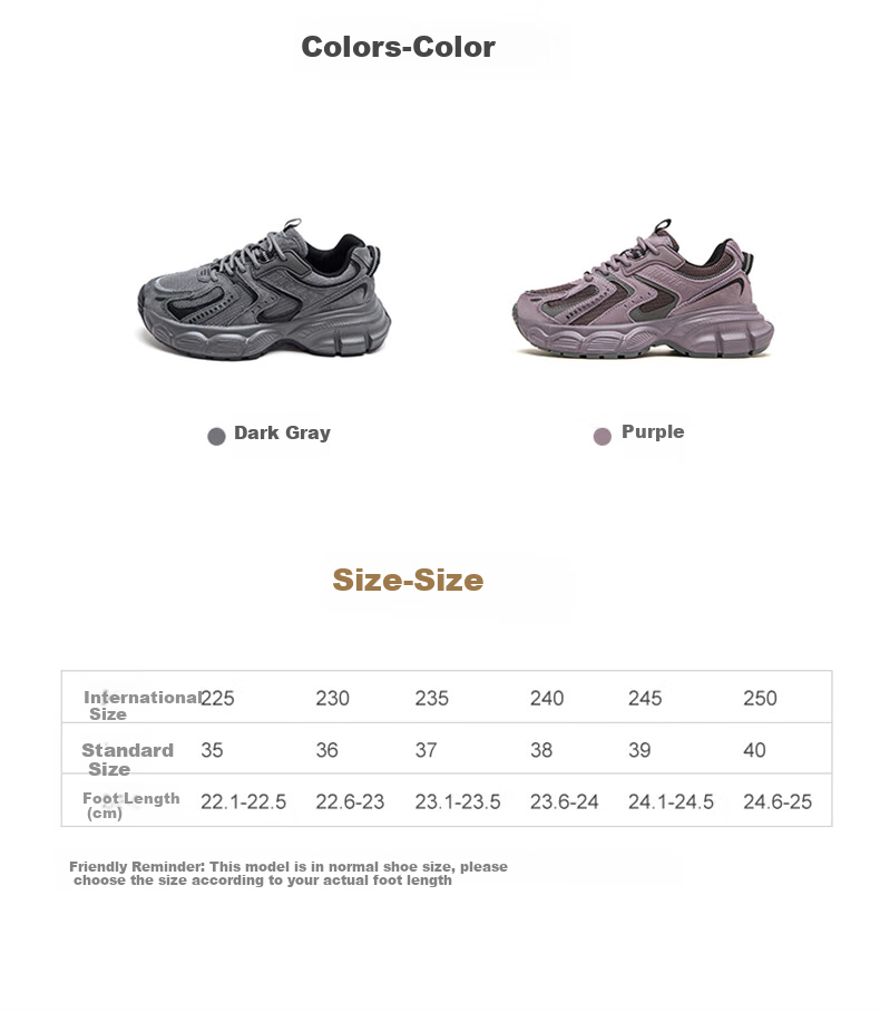DAPHNE Gray-Purple Chunky Dad Sneakers for Women, 2026 Autumn Season, Height-Increasing Shoes for Petite Women, Versatile Casual Sports Shoes for Wome 4