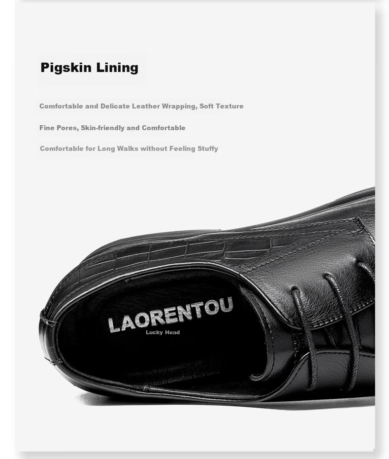 LAORENTOU Men's Leather Shoes, Lace-Up Business Formal Shoes, Small Size Invisible Height-Increasing Shoes, LA11713, Black, Size 38 3