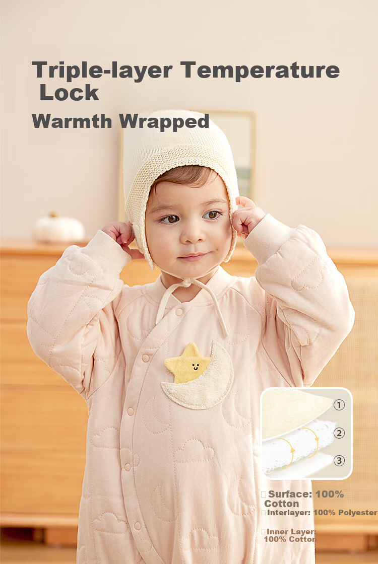 Wismorni Baby Cotton Clothing, Autumn And Winter Newborn Warm Onesie, Three-Layer Padded Jacket, Outdoor Winter Outfit 4