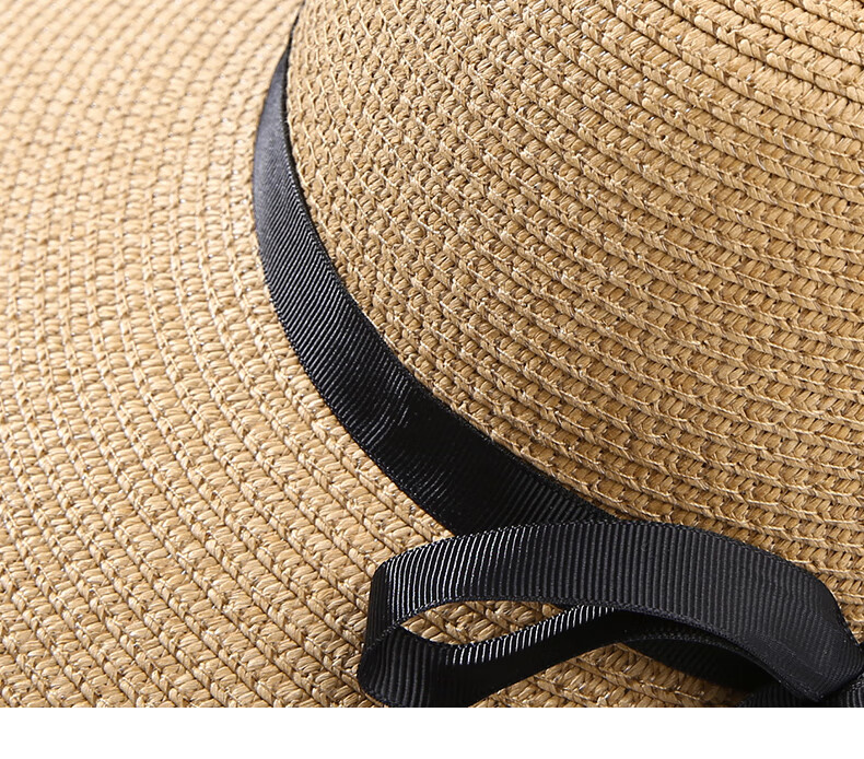 CACUSS Women's Sun Protection Hat, Spring And Summer Straw Hat, Sun Visor, Fisherman Hat, Beach Outdoor Sweet Bow Tie Khaki 9