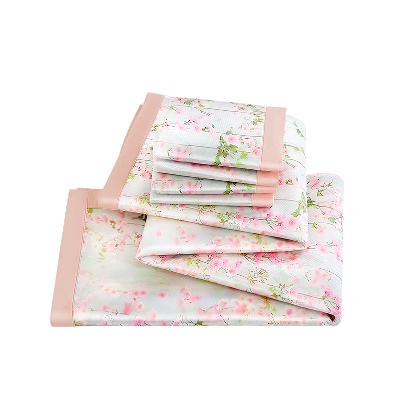 FUANNA Yayun Class A Washable Cooling Printed Mat Set for Single/double Use, Three Pieces, Pink, 1.5*2 Meters [Foldable]