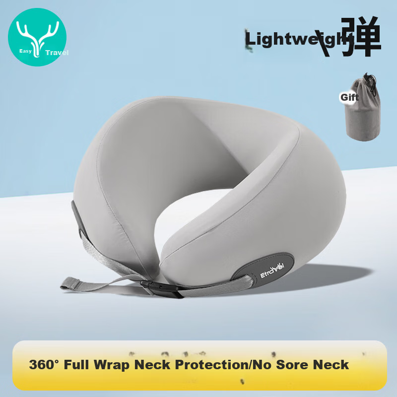 Etravel U-Shaped Pillow, Nap Pillow, Neck Support Pillow, Airplane And High-Speed Rail Travel Pillow, Portable Cushion, Essential for Business Trips, Gray