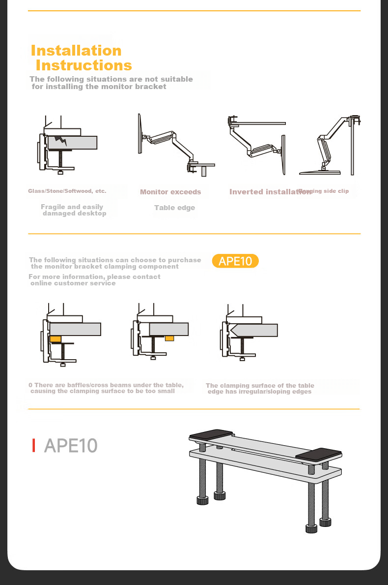 Brateck Beihu Laptop Stand, Notebook Arm Stand, Computer Stand, Monitor Stand, Floating Bracket, Height-Increasing Stand, Desktop Base, E500+APE40 11