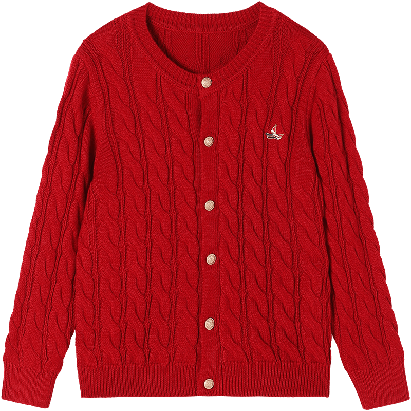Navigare Girls' Sweater Autumn Children's Knitted Cardigan Large Kids Cable Knit Cardigan Dark Red 140