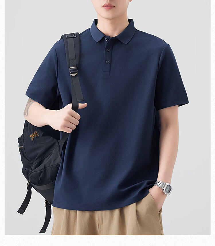 Dingfengbaoluo American Heavyweight Polo Shirt for Men, Spring And Summer Collared Comfortable Breathable Short-Sleeve T-Shirt QZ20 White 4XL 3