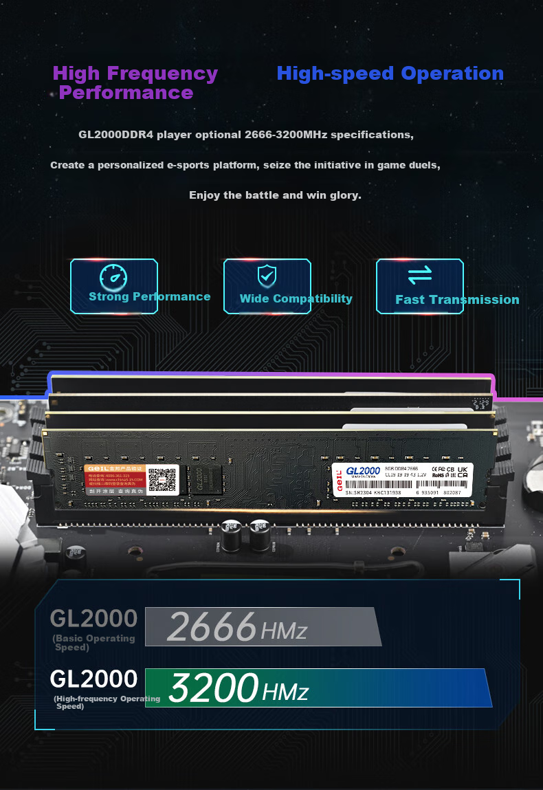 GEIL, Jinbang, 16GB DDR4 3200, Desktop Computer Memory Module, GL2000 Basic Series, Intel Specific 5
