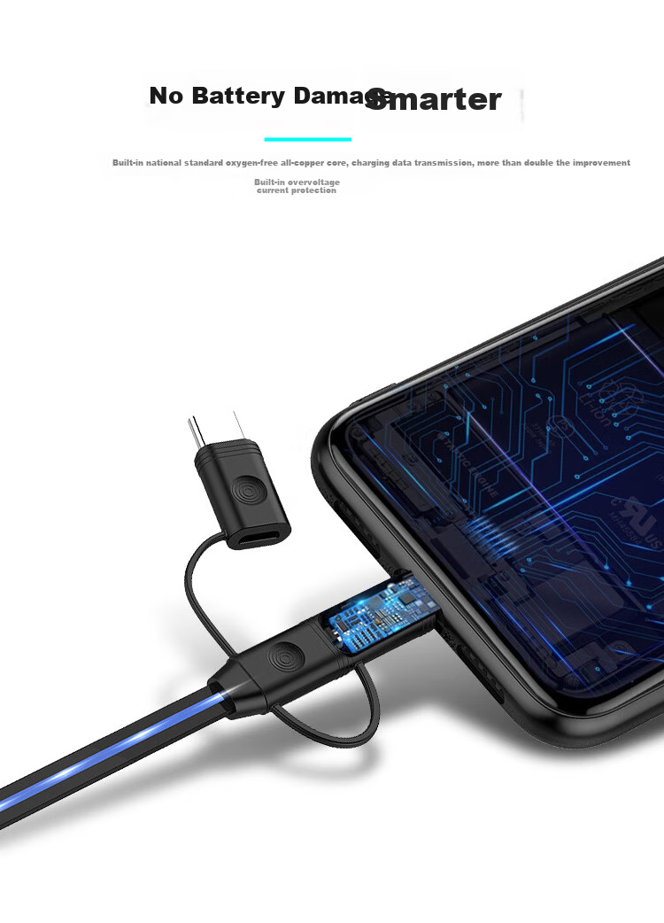 ESCASE Three-In Charger Cable for Apple Phones, Compatible with IPad 12.9-Inch Type-C, Android, Huawei, Multifunctional Flowing Light C28 Blue 6