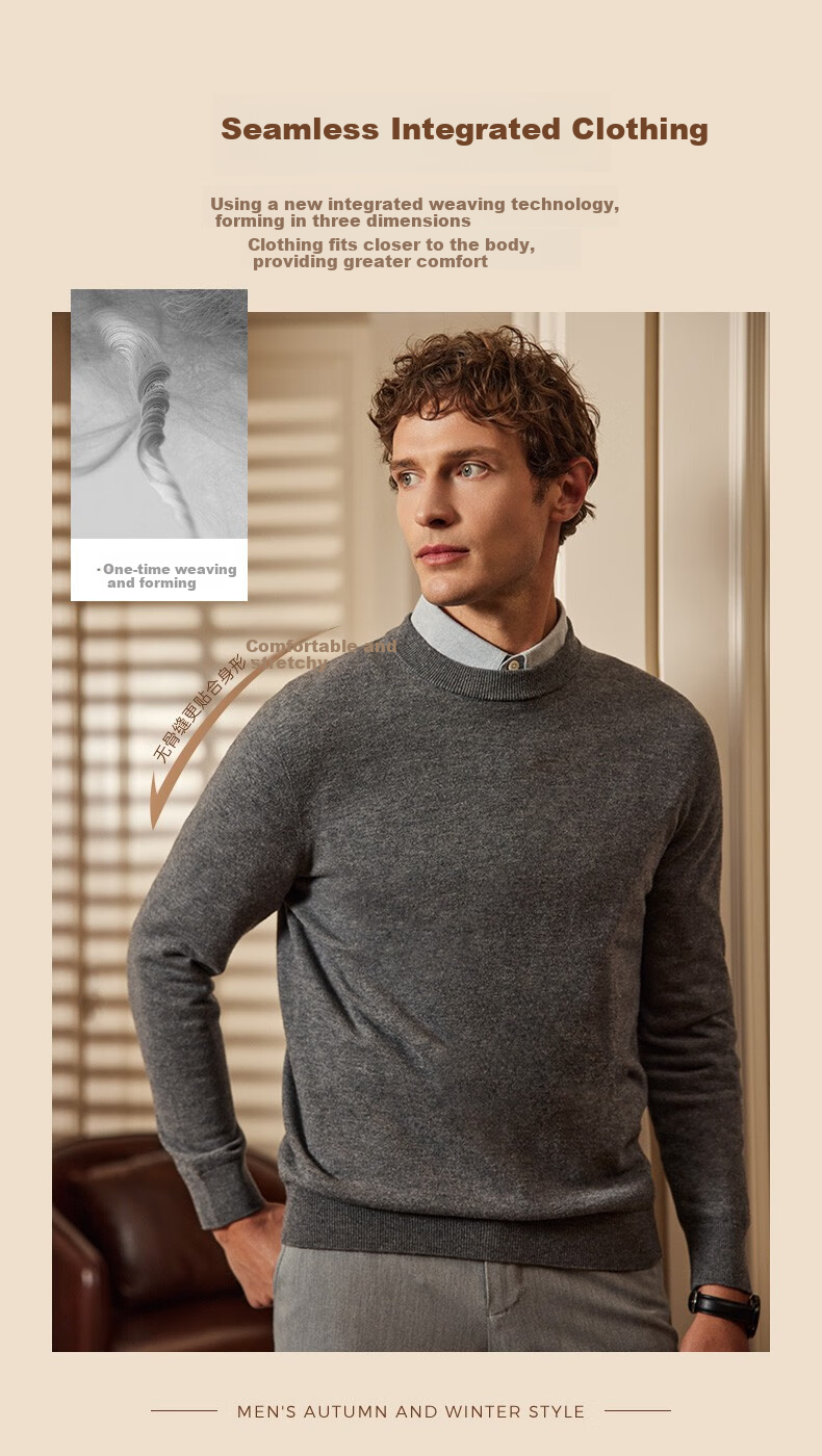 SEPTWOLVES Men's Wool Sweater, Autumn And Winter, Merino Wool Thin Style, Colorful, Cold-Resistant, Warm, Business Casual Base Layer Thin Sweater 6