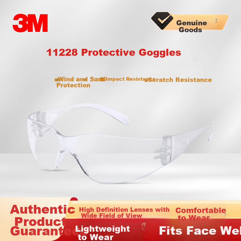 3M Safety Goggles, Cycling Windproof Dustproof Protective Eyewear, Industrial Cutting Anti-Marring Splash Impact Protection 11228, 1 Pair