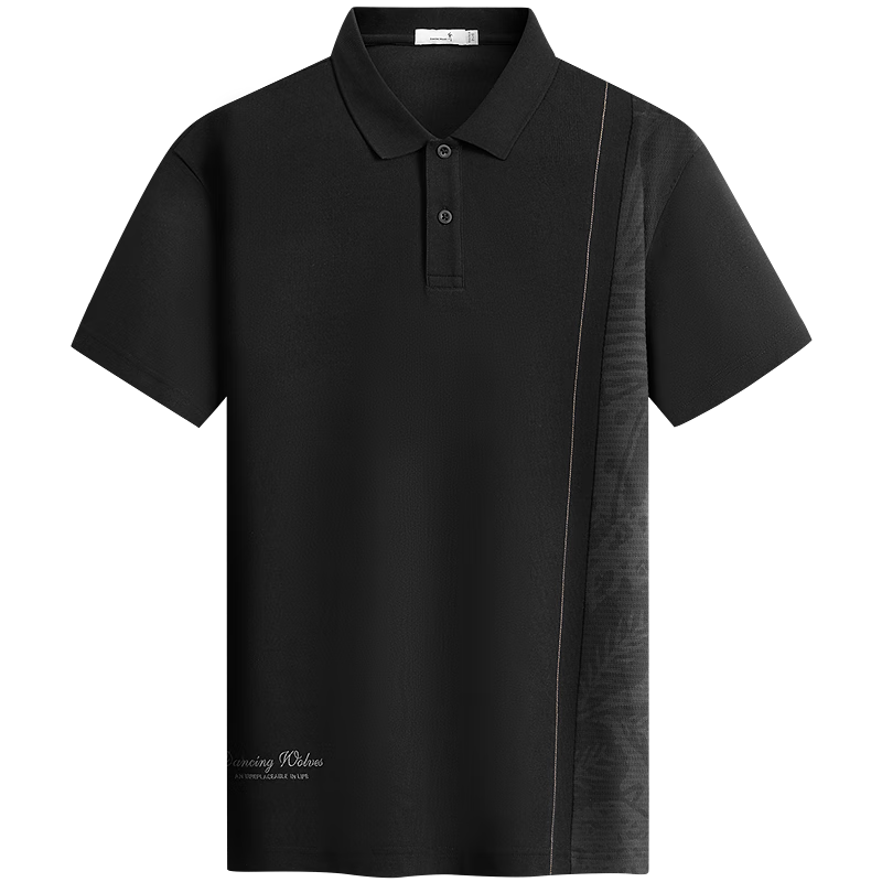 DANCING WOLVES ă7A Antibacterial 2A Mite-ResistantăCool Summer Patchwork Design Men's Short Sleeve Polo Shirt 001 Black XL(180)