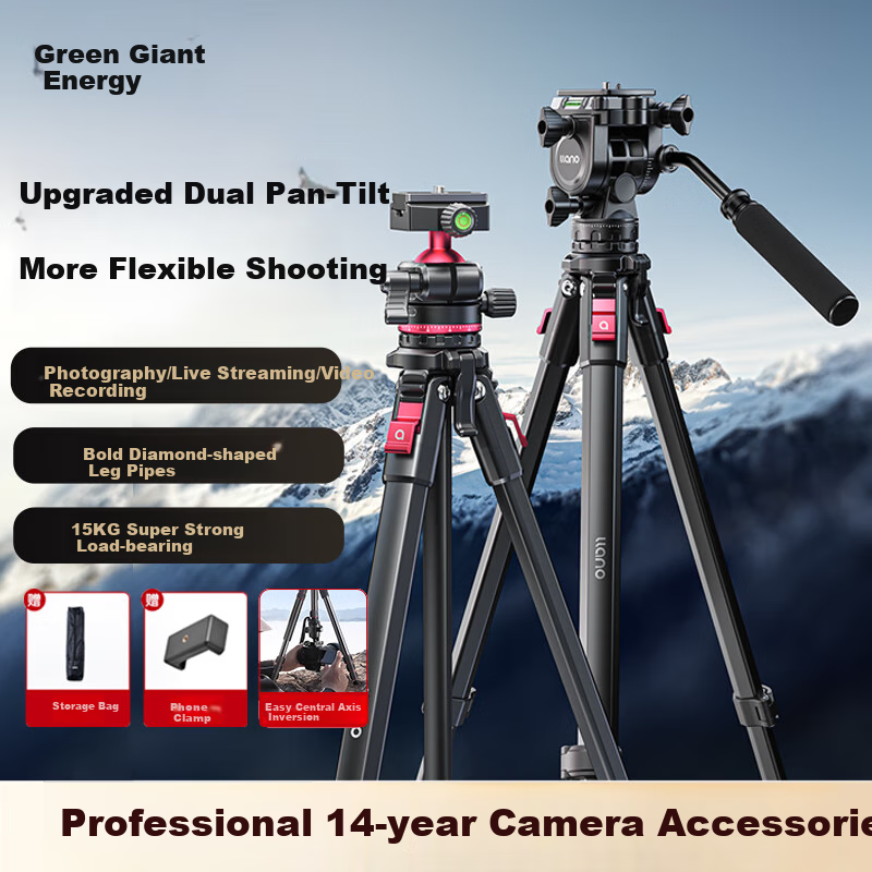 Llano Lightweight V Camera Tripod for DSLR, Mirrorless, Smartphone, And Camcorder Professional Shooting Video Live Streaming Aluminum Alloy Tripod with Joystick Damping/ Ball Head Dual Cloud Platform Anti-Shake Photography