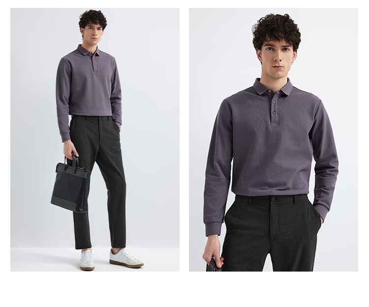 Judger 【7A Antibacterial】Men's Pure Cotton Long Sleeve Polo Shirt 2025 Spring New Lapel T-Shirt Business Casual Menswear 3