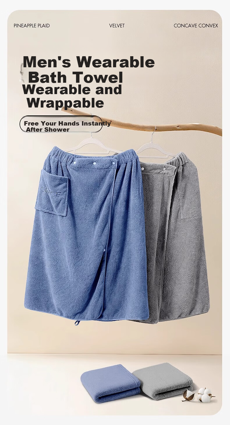 Grace Bathrobe for Men, Absorbent And Lint-Free Home Robe, Wearable And Wrapable Bath Towel, Bedroom Sleepwear, Gray 1