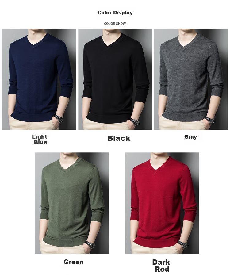 Hengyuanxiang 100% Fine-Spun Wool Sweater for Men, Machine Washable, Autumn And Winter Pullover Thin Sweater, Men's V-Neck Knit Sweater, Business Casual Solid Color Pure Wool Clothing, 20007003, Bright Red, Size 165 11