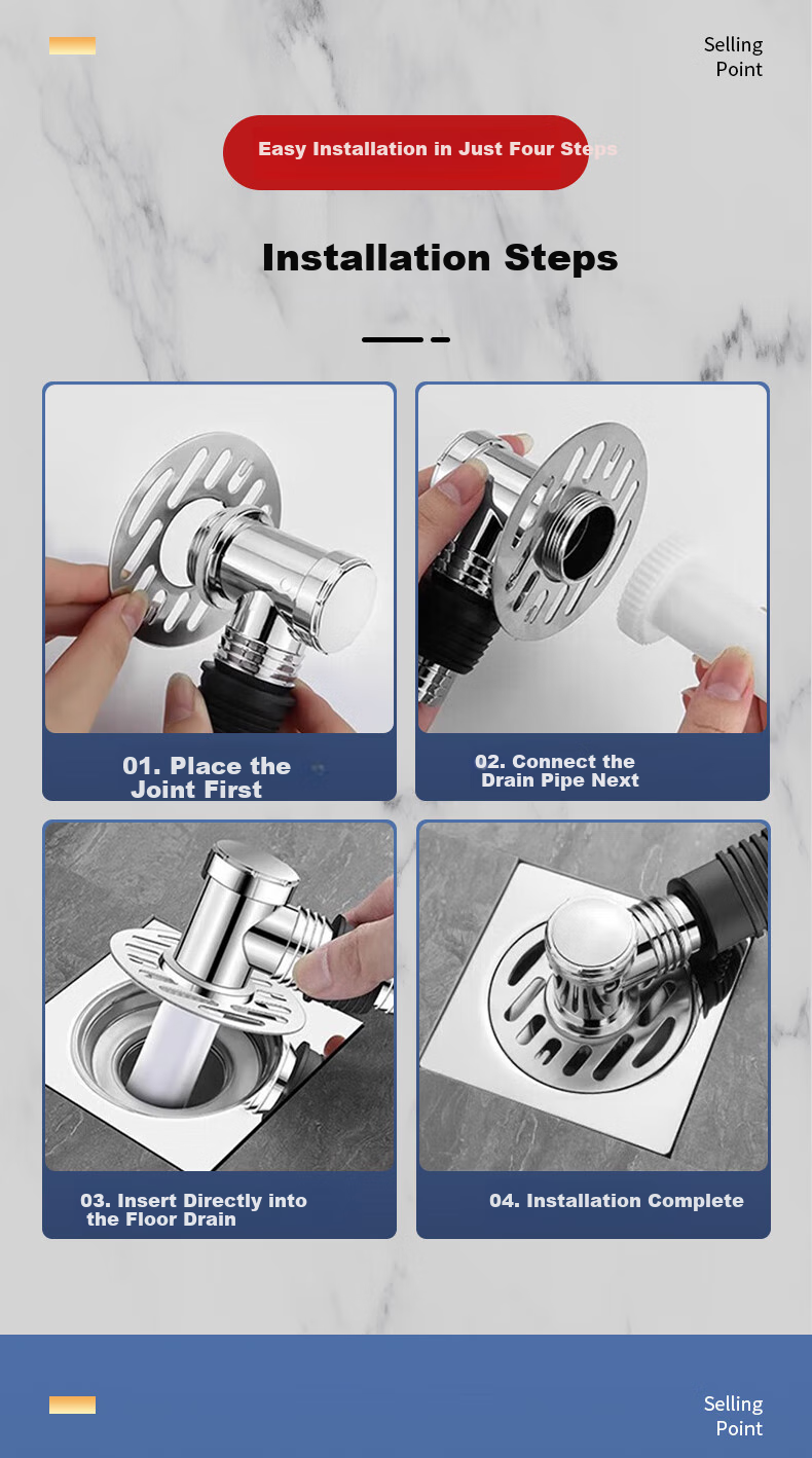 Lelandi Washing Machine Drain Pipe Tee Fitting Water Distributor Floor Drain Connector, Drainage Pipe Multifunctional Anti-Odor Connector, Double Row F-Type Tee L8191 8