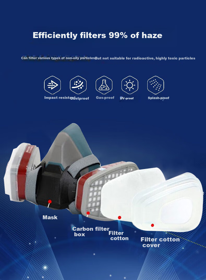 Leyoubaiyi Gas Mask, Silicone Protective Face Shield 6502, Resistant to Chlorine/hydrogen Chloride And Other Inorganic Gases, for Pharmaceutical Printing Industry, Firefighting Mask with B1 Filter Cartridge, Eight-Piece Set 6