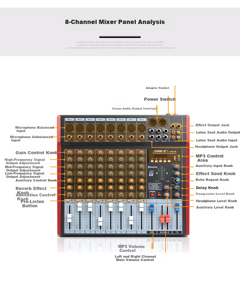 SHILE 12-Channel Professional Mixing Console for KTV, Stage Events, Meetings, Performances, Recording Digital Analog Mixer Tianqin No. 10 with XLR Cable Versio 7