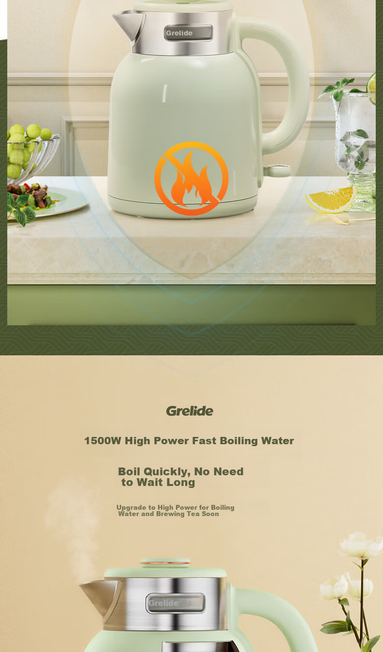 Grelide Pure Titanium Electric Kettle 99.9% Titanium Double-Layer Anti-Scald Large Capacity Smart Temperature Control Electric Water Boiler China Red D1215E 5