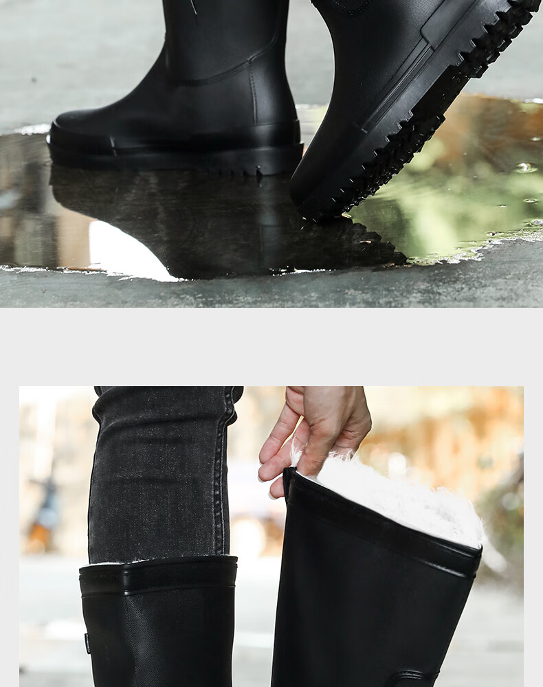 FOOTOPPO Fashion Mid-Calf Waterproof Drawstring Rain Boots for Men, Delivery Rider Rain Boots, Non-Slip Water Shoes with Thick Sole 7