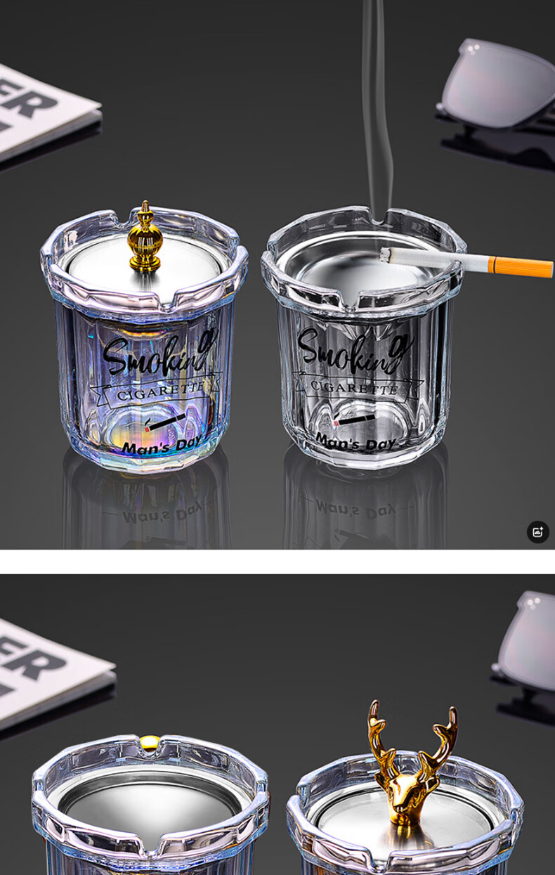 Yupinfengmao Glass Ashtray, Creative And Trendy, for Living Room, Hotel, Guesthouse, Home Use, Restaurant, Crystal Anti-Fly Ash Cigarette Holder 1