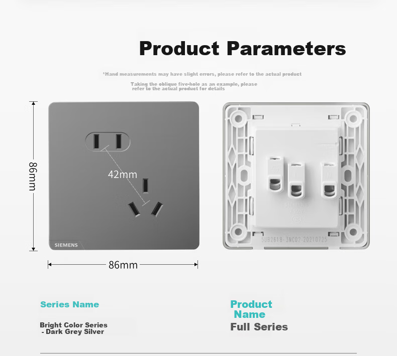 SIEMENS Blank Panel, 86-Type Concealed Panel, Decorative Cover Plate White Board, Bright Color Dark Gray Silver 7
