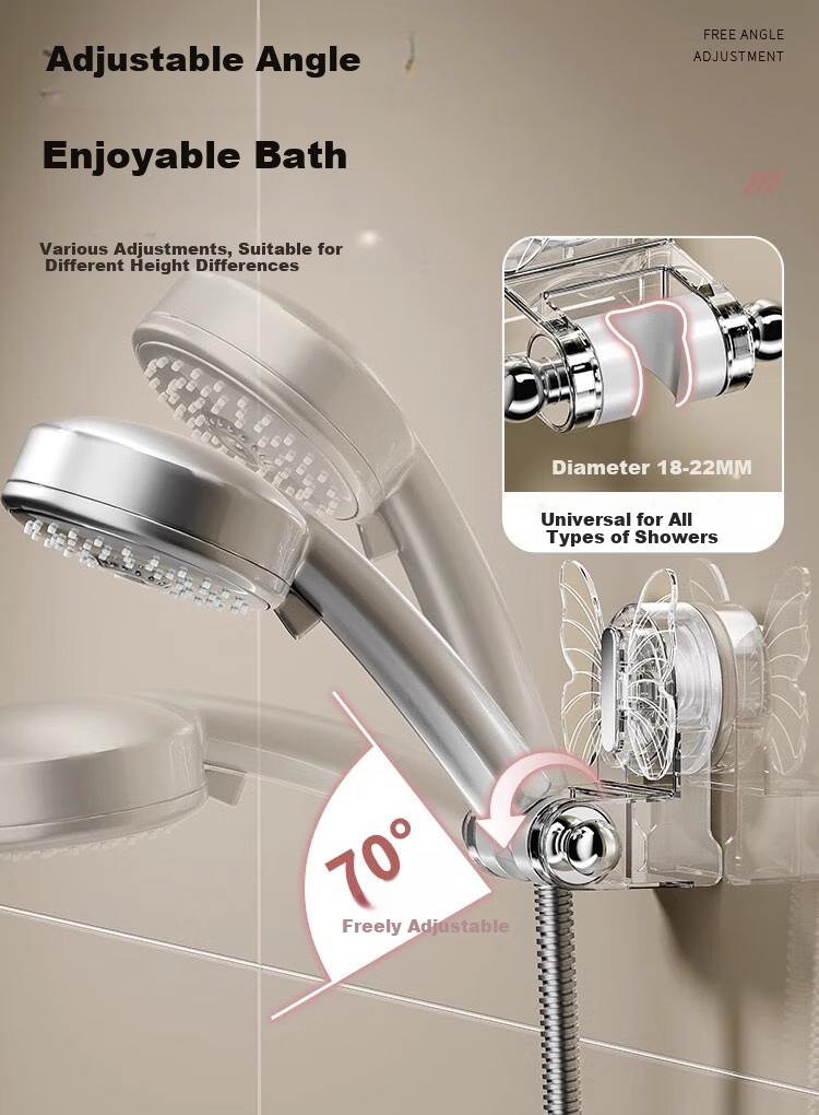 Jialifang Suction Cup No-Drill Shower Head Holder, Bathroom Movable Storage Rack with Fixed Hooks for Children's Use 7