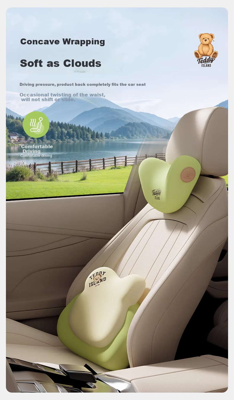 HELLOLEIBOO [Teddy Love Lan Collaboration] Car Lumbar Support Cushion, Seat Backrest Pad, Neck Pillow for In-Car Use 7
