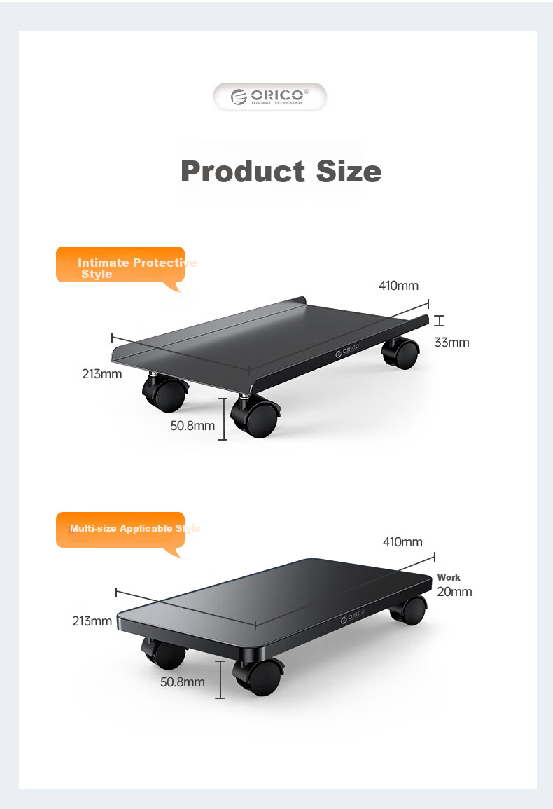 ORICO Computer Tower Stand with Universal Wheels And Locking Clamps, Free-Moving Desktop Computer Case Stand Base Tray, Multi-Size Compatible CPB6 10