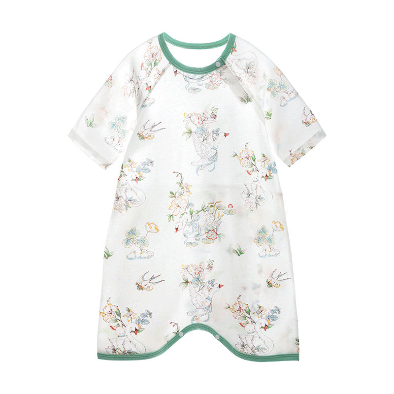 Beitaisi New Baby Sleeping Robe with Breathable Mesh Back, Children's Summer Cotton Pajamas, Infant Nightgow