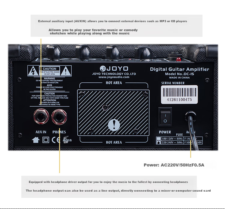 JOYO DC-15 Acoustic-Electric Guitar Amplifier with Effects Pedal, Drum Machine, Rhythm Guitar Practice Portable Speaker 8