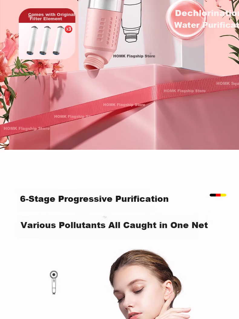 HOMK [Germany] Shower Head Filter Cartridge for Pressurized Shower, Removes Residual Chlorine, Skin-Friendly Travel Shower Water Purifier Filter 5