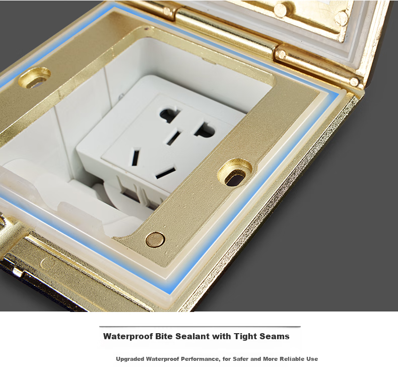DELIXI Switch Socket, Gold Five-Hole Copper Floor Socket, Flip-Cover Waterproof Floor Socket (Including Concealed Box) 10