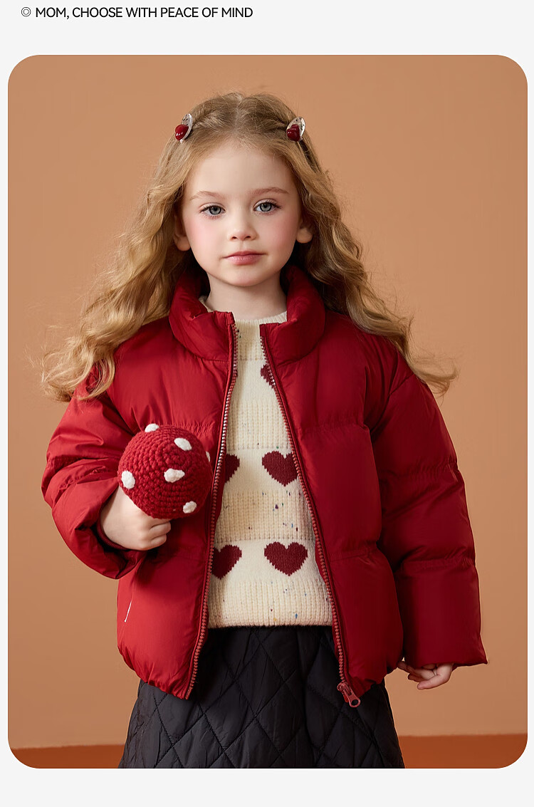 ASK JUNIOR [New Year's Outfit] Children's down Jacket, Winter Thick Warm Girls' Windproof Short Down Coat, Bright Red 5