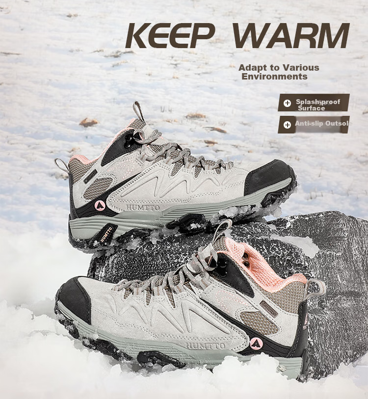 HUMTTO Non-Slip Hiking Shoes for Women, Comfortable Shock-Absorbing Outdoor Trekking Shoes, Fleece-Lined Warm Cotton Shoes, Beige Regular Size 38 4