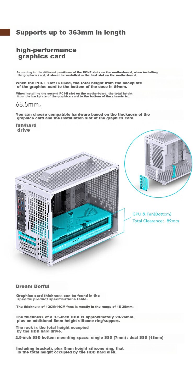 JONSBO Z20 White MATX Case (Approximately 20L, Detachable Handle, 240mm Radiator Support, 163mm Air Cooling, ATX Power Supply, Long Graphics Card, Type-C) 9