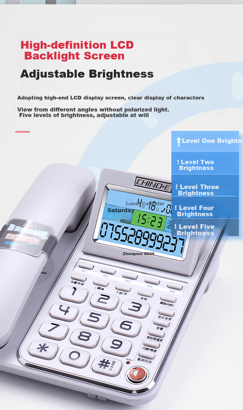 CHINO-E Landline Telephone with Caller ID Display, 5 Pre-Programmed Family Numbers, Adjustable Screen Angle, Caller Number Display, Corded Phone G035 Black Office Companio 4