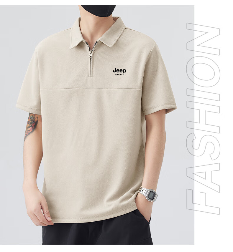 JEEP SPIRIT Men's Sports T-Shirt, Summer Ice-Cool Short-Sleeve POLO Shirt, Loose Casual Quick-Dry Men's Top, White, L 14