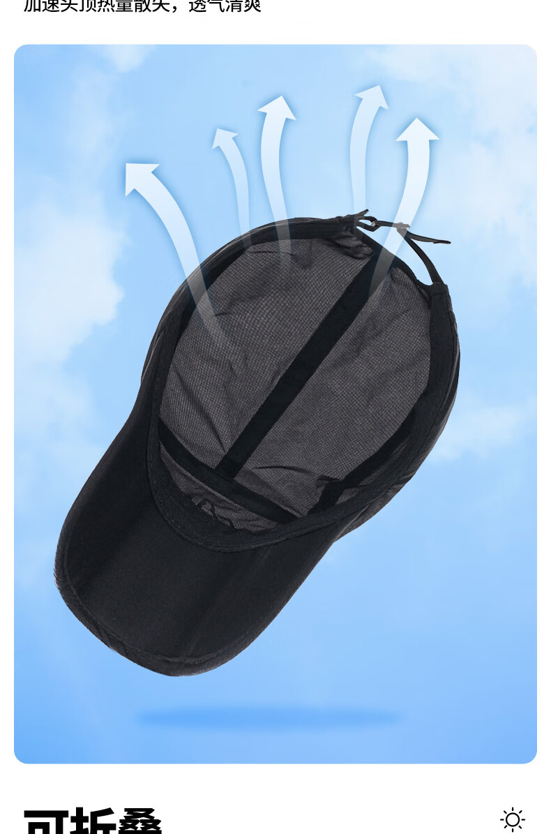 CARTELO Baseball Cap for Men, All-Season Breathable Quick-Dry Foldable Visor Hat, Outdoor Sun Protection Cap for Women, Black 5