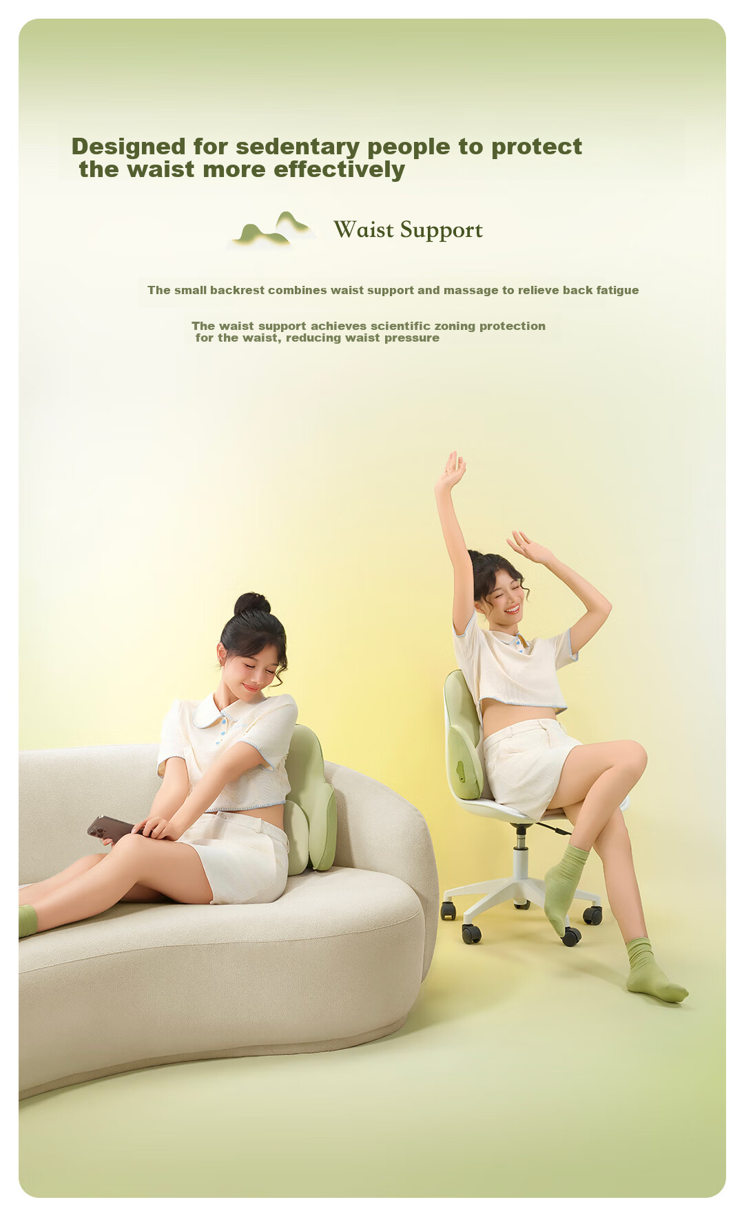 Repor P50 Waist Roller Massager Lumbar Massager Back Waist Hot Compress Office Waist Support Massage Pillow 3