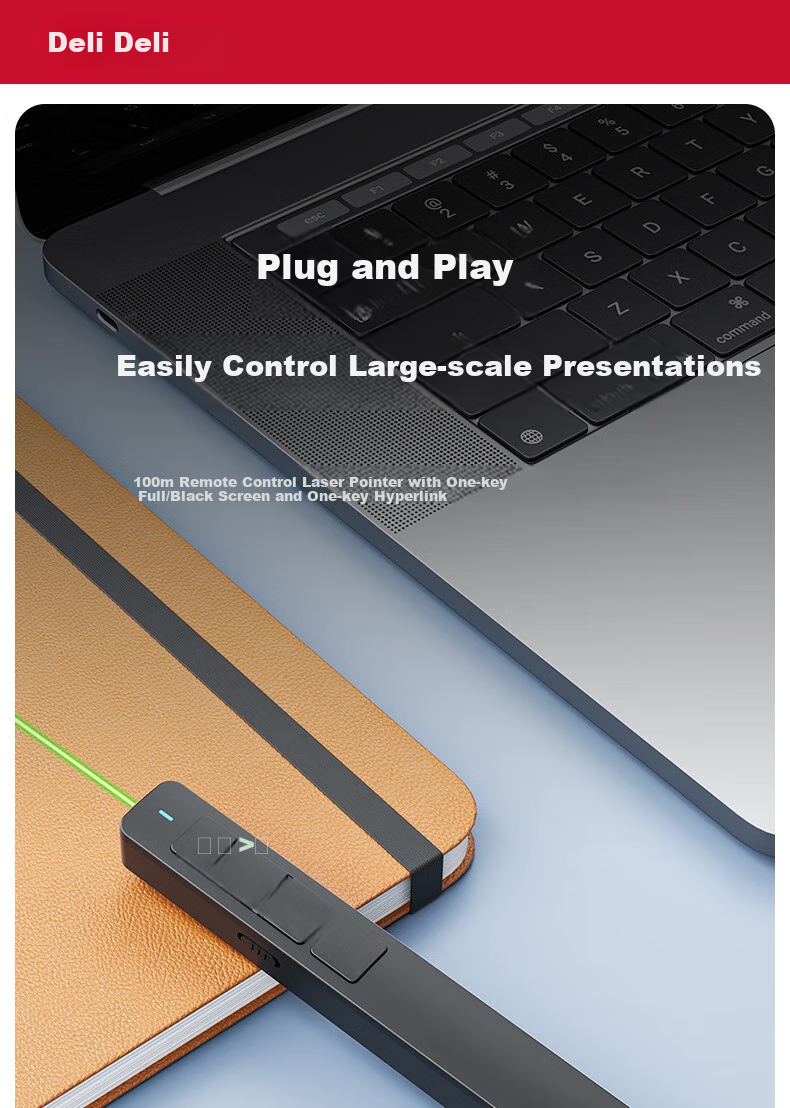 Deli Presentation Remote for Teachers, PPT Laser Pointer, Laser Pointer for Lectures, Wireless Presenter Remote, Courseware Pointer, Cat Teaser Pen with Green Light, Black MA58-G 2