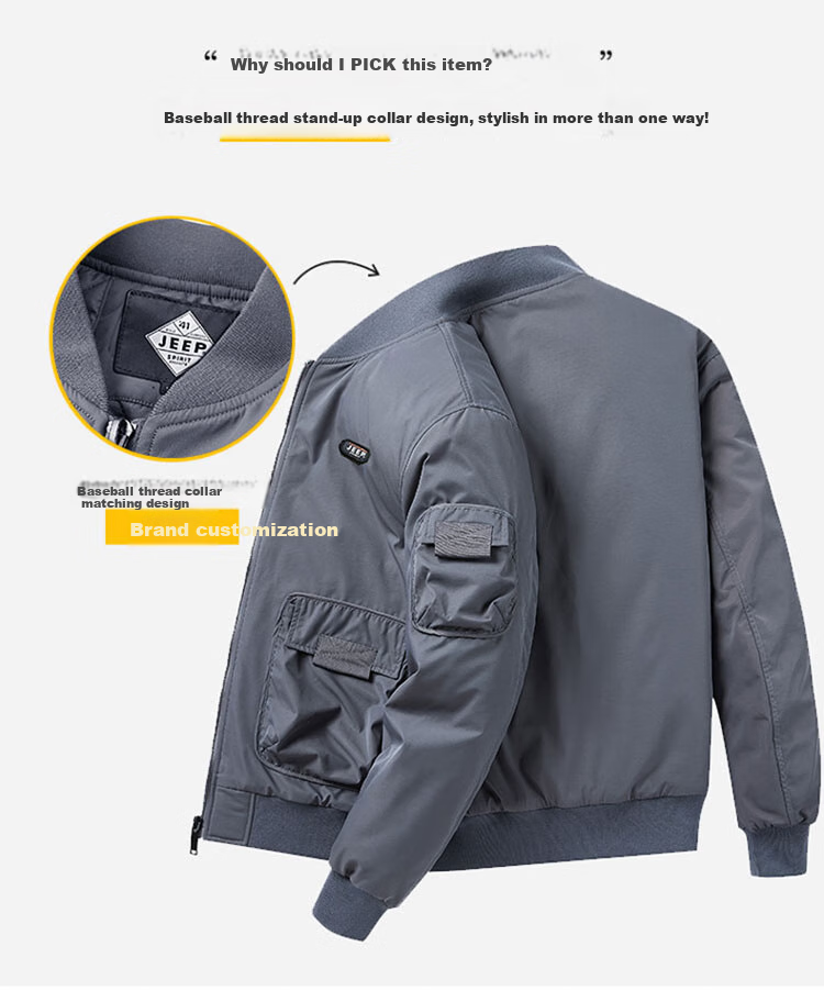 JEEP SPIRIT Men's Spring American-Style Baseball Collar Jacket, Gray, Size 4XL 3